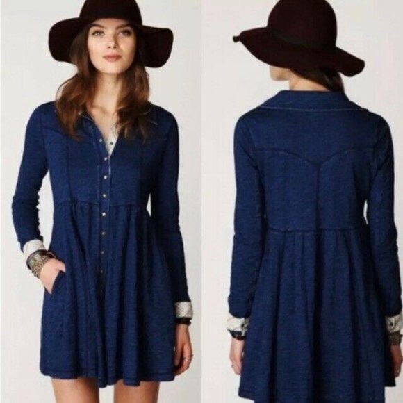 Free People Dresses & Skirts - FREE PEOPLE BOHO DENIM BABYDOLL MINI DRESS SMALL